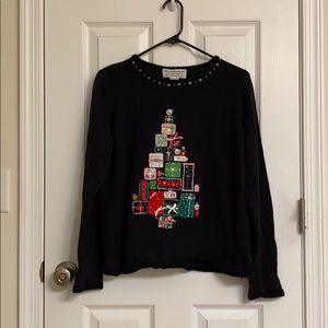 Tiara International Xmas Collection Black Sweater Xmas Tree Cotton-Blend Size XL